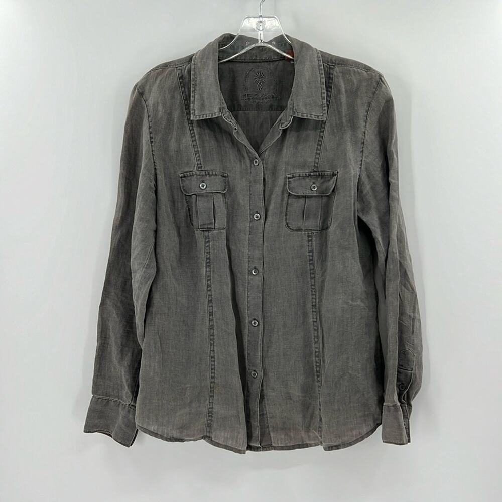 Tommy Bahama Women's Relax 100% Linen Long Sleeve Button Front - Gray - Small